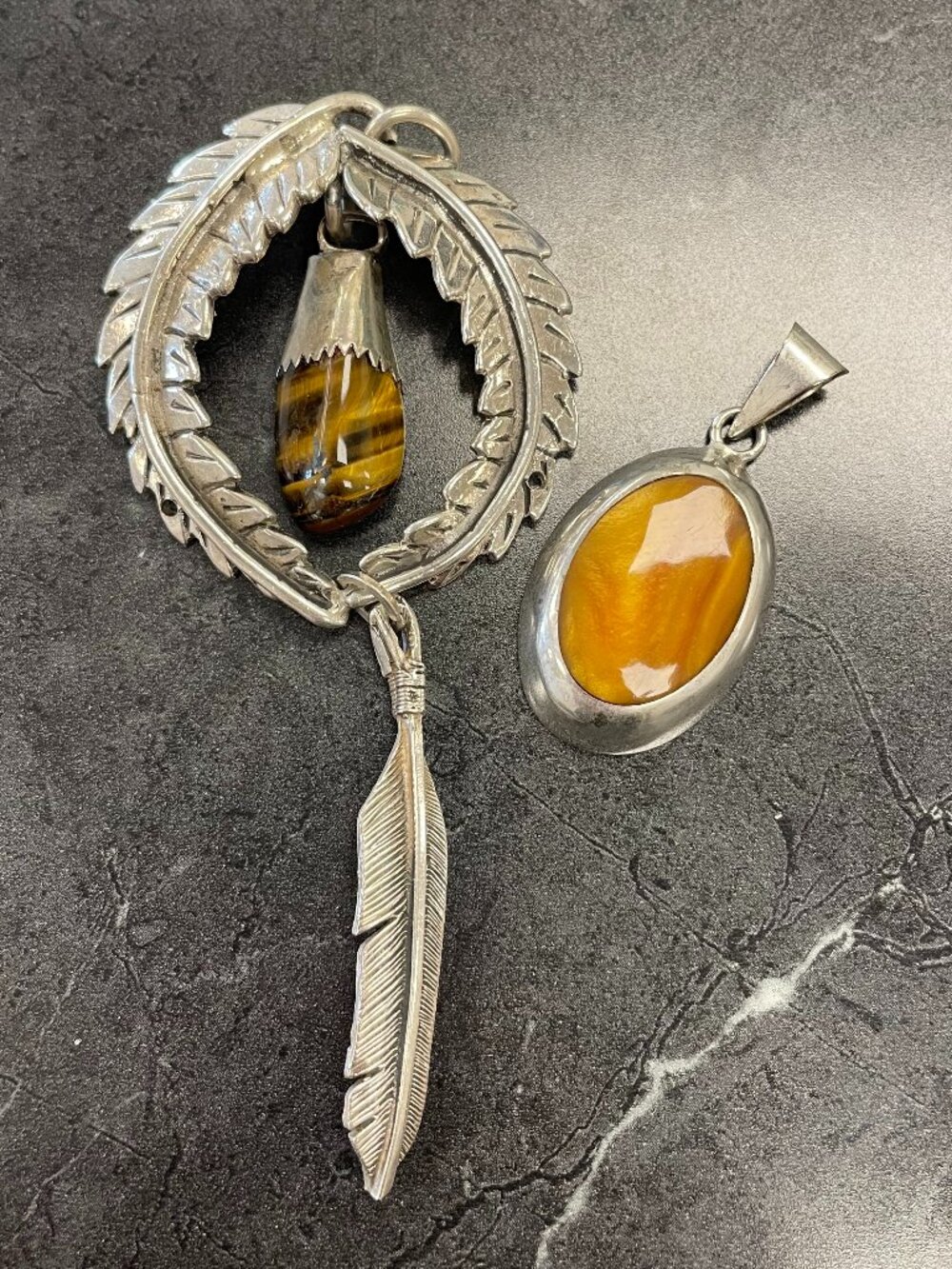 Sterling Silver Tiger's Eye & Baltic Amber Pendant Bundle